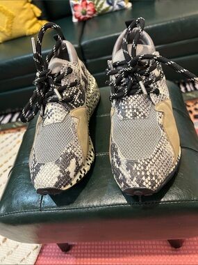 Steve Madden Snake-Print Chunky Sneakers in Beige and Black